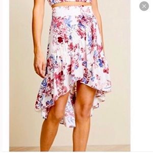 SHOPBOP MISA Los Angeles Luz Floral High Low Skirt Size Large White Pink Ruffle